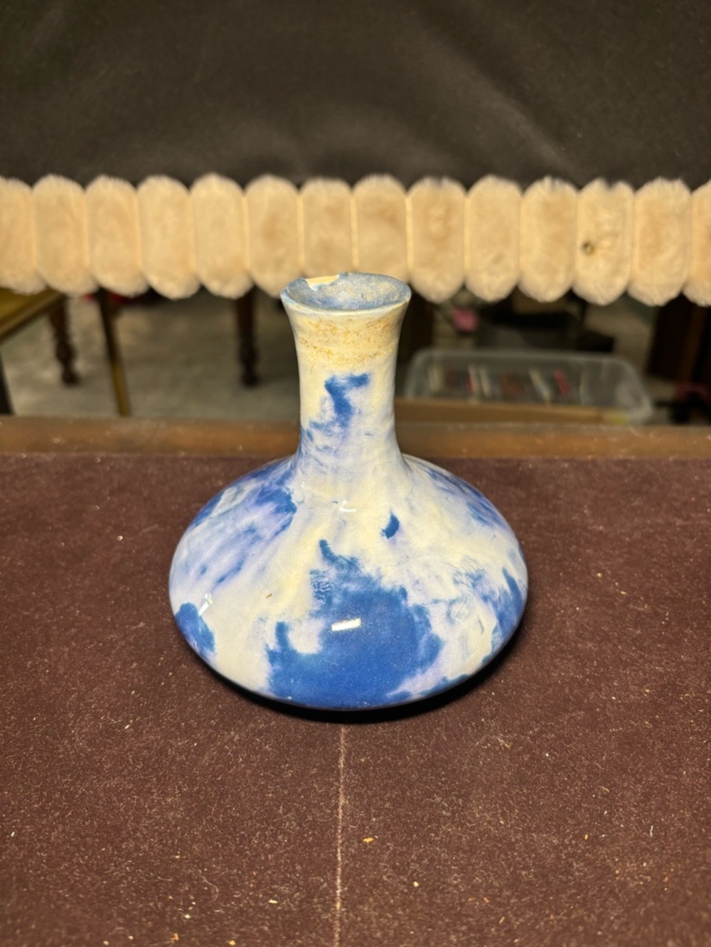 Blue and Cream Swirl Ceramic Bud Vase
